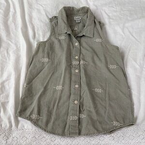 Picante! MEDIUM Sleeveless Chambray southwestern cotton Frayed Gray green aztec
